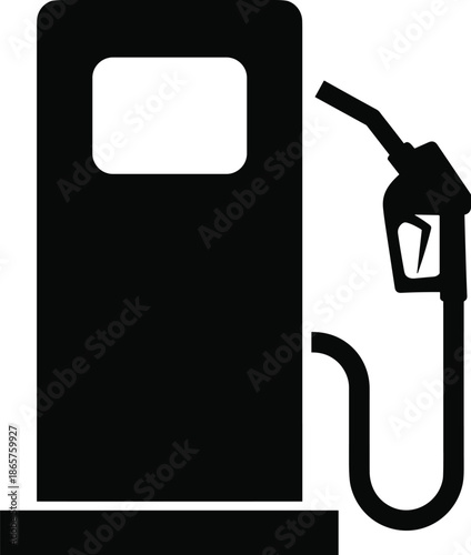 Gasoline fuel pump silhouette icon, petrol station dispenser with nozzle hose, oil energy refueling symbol isolated on white background