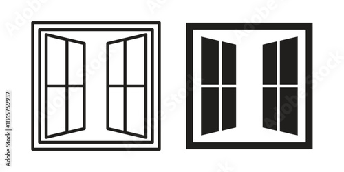 Open window icons Black vector illustration for social media, app, and web