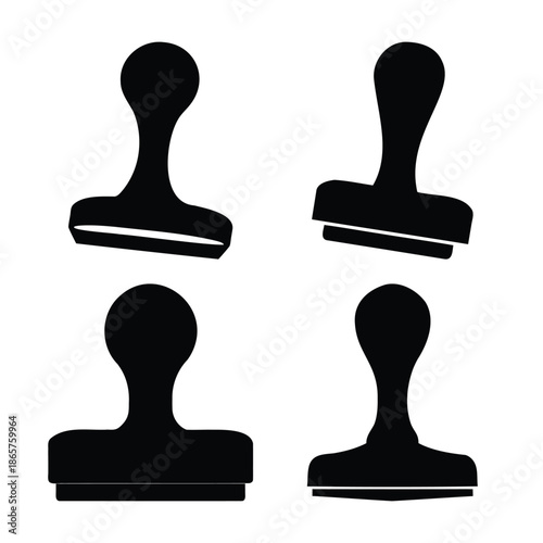 Four rubber stamp silhouettes for official document approval. Vector
