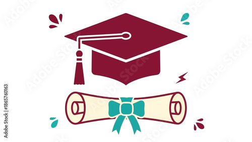 Graduation ceremony icon with cap and diploma.
