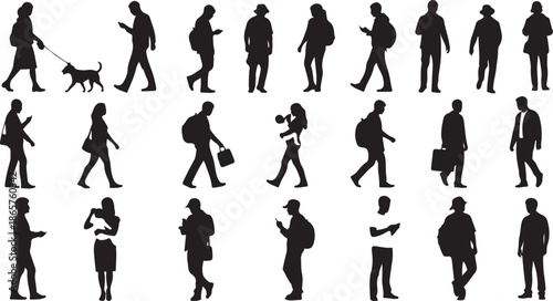 Diverse people walking and running in flat design vector illustration, modern lifestyle concept