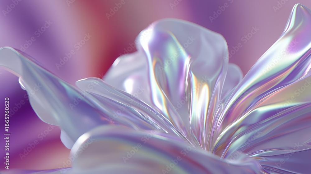 Fototapeta premium Iridescent abstract flower with soft pink and purple background