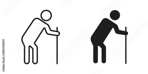Person walking with cane icons Black vector illustration for social media, app, and web