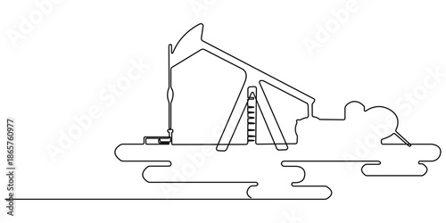 Continuous line art of oil pump station. Petrol transportation gasoline silhouette. Oil gas economy industrial concept. Vector illustration.