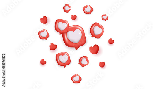 Chat speech bubble with 3d hearts. social media like icon. chat love message with cute 3d hearts. valentine's Day. app love comment. social media concept, love emoticon. 3d vector.