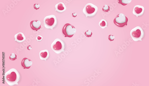 Chat speech bubble with 3d hearts. social media like icon. chat love message with cute 3d hearts. valentine's Day. app love comment. social media concept, love emoticon. 3d vector.