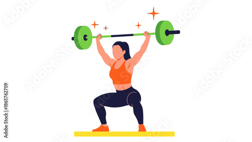 Woman exercising with barbell weightlifting.