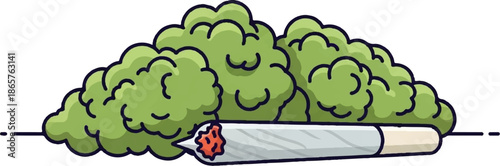 Green buds and a lit cigarette lie horizontally