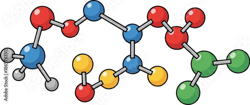 Abstract molecular structure with colorful spheres connected by rods