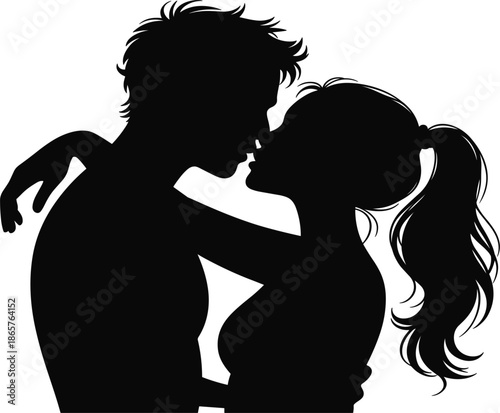 Romantic silhouette of young couple kissing for Valentines Day or wedding love concept vector
