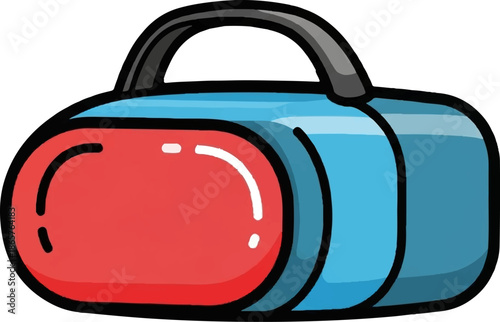 Cartoon blue and red gym duffel bag with black handle