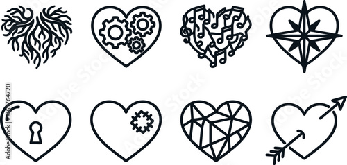 heart shapes with various designs and symbols