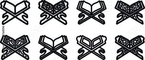 Islamic quran and book icons with decorative designs