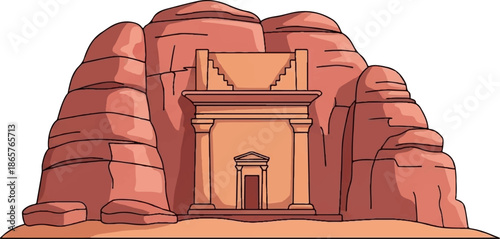 Ancient sandstone facade carved into desert cliffs