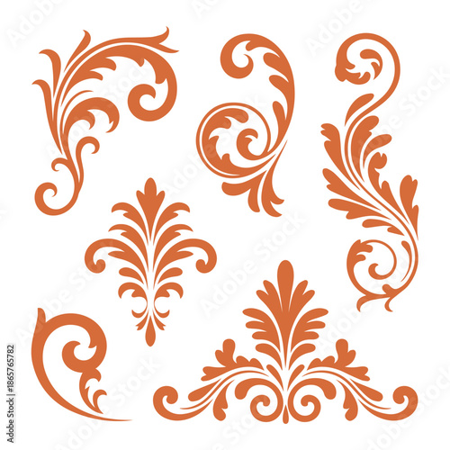 Vintage Floral Ornament Swirl Vector Set, ai generated