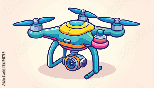 Cartoon Drone with Camera for Aerial Photography and Videography.