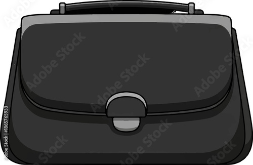 A simple, flat illustration of a dark gray, structured briefcase with a silver latch and handle