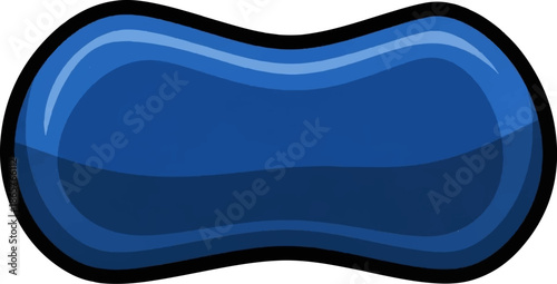 A glossy, oblong, blue shape with subtle shading and a thick black outline