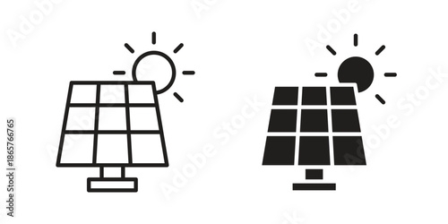 Solar panel icons Black vector illustration for social media, app, and web