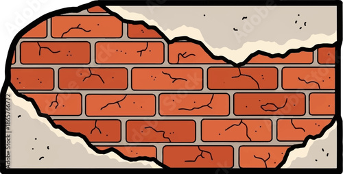 Cracked brick wall with peeling plaster