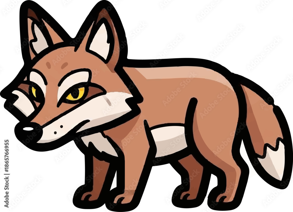 Obraz premium Cartoonish brown fox with yellow eyes and black outline