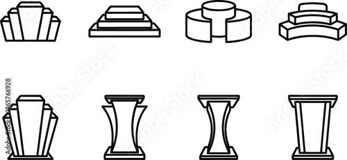 Set of podium and lectern icons in line art style for presentations and events