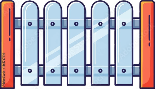 A simple, stylized illustration of a blue fence with red posts