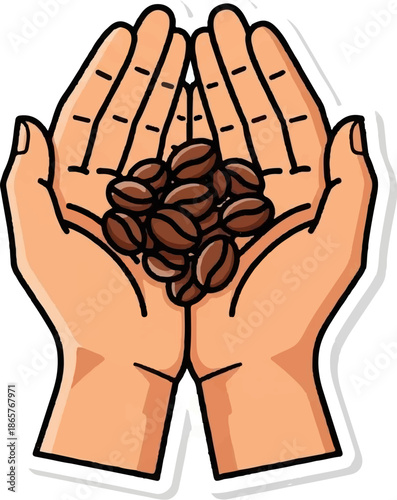 Hands cupped holding roasted coffee beans