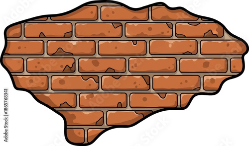 Cartoon-style distressed brick wall with irregular, organic outline