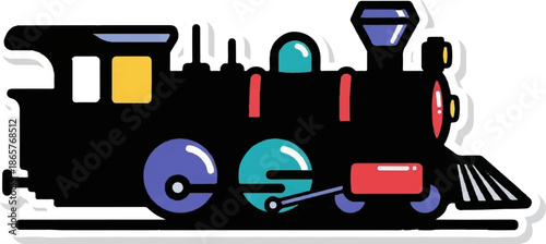 Colorful cartoon steam engine on a track