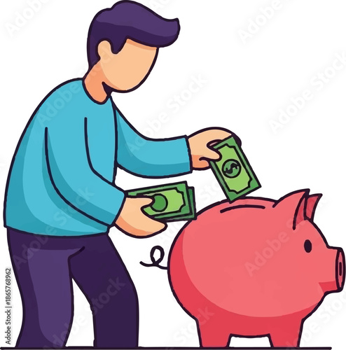Person depositing money into a pink piggy bank