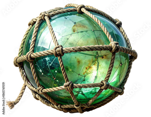 Vintage Glass Float Encased in Weathered Rope Net