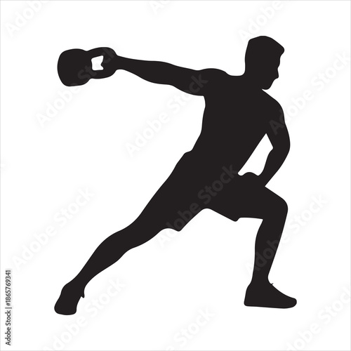 Silhouette of a person lifting a kettlebell in a dynamic pose exercise fitness