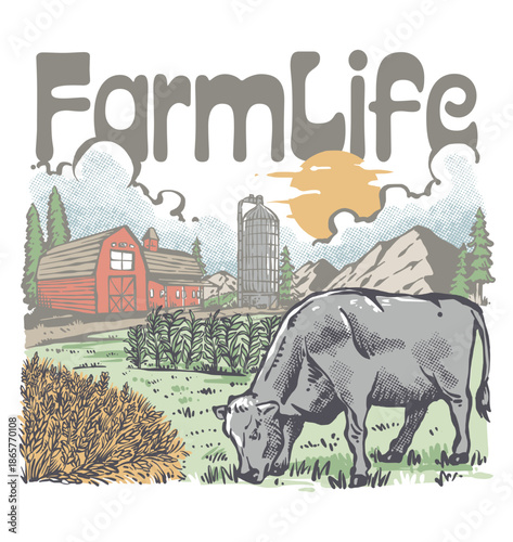 Farm Life vintage illustration apparel merch design 