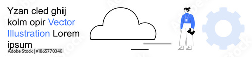 Cloud computing, digital storage, IT solutions, data management, cloud tech, business process. Graphic of a cloud, gear icon professional figure. Cloud computing and digital storage concept