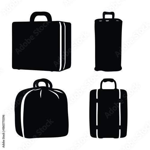 Different black silhouette luggage icons set for travel and transport Vector
