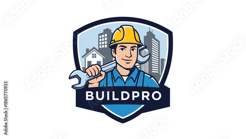 Construction worker holding a wrench with BUILDPRO logo.