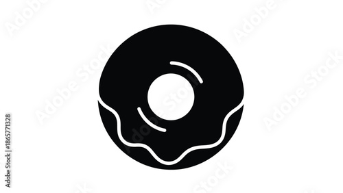 Simple black and white illustration of a glazed donut with a white center