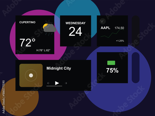 Minimalist Desktop Widget Kit with Real-Time Data Visualization and Abstract Background