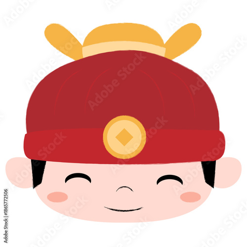 Cute Smiling Chinese Boy Face (Ah-Tee) Hand-drawn style
