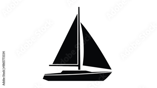 Simple black silhouette of a sailboat with a triangular sail design