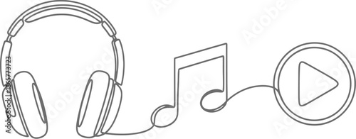 Listening to music with headphones and play button
