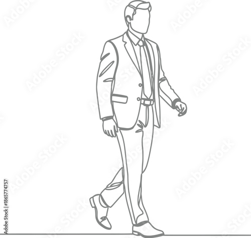 Man walking in suit continuous line drawing