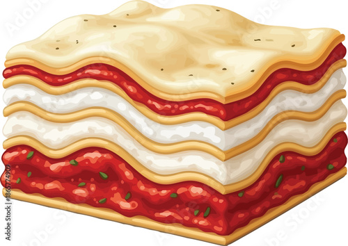 Layered lasagna slice illustration a delicious Italian pasta dish with rich tomato sauce and creamy cheese perfect for food blogs and menus