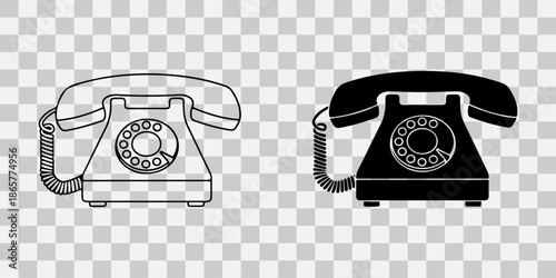 Vintage rotary phones in black and white