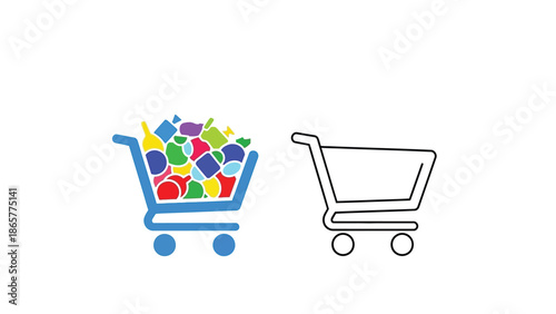 The two shopping carts one full of colorful groceries and one completely empty illustrating a choice between abundance and scarcity in consumerism