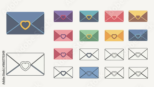 Collection of envelope icons in various colors and designs.