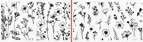 floral pattern illustration, botanical design elements, flower doodle art, seamless floral style, plant illustration set, nature decorative clipart, hand drawn floral pack, minimal flower design, bota