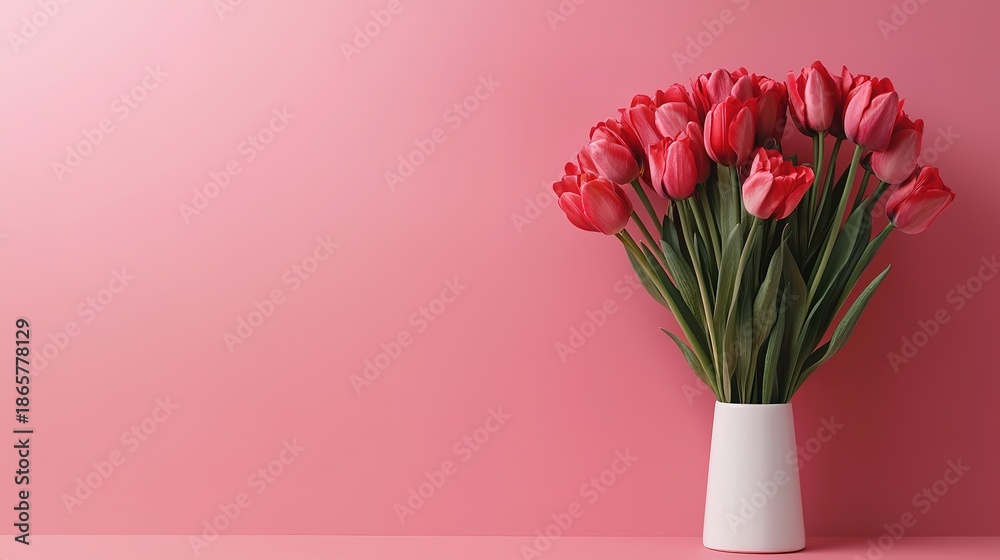 Obraz premium Elegant valentine’s day tulip arrangement studio setting floral composition soft pink environment minimalist design