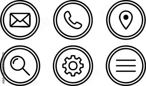 Simple black icons representing various functions are arranged in a grid on a white background